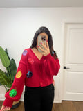 ORNAMENTS SEQUINS RED CROP CARDI