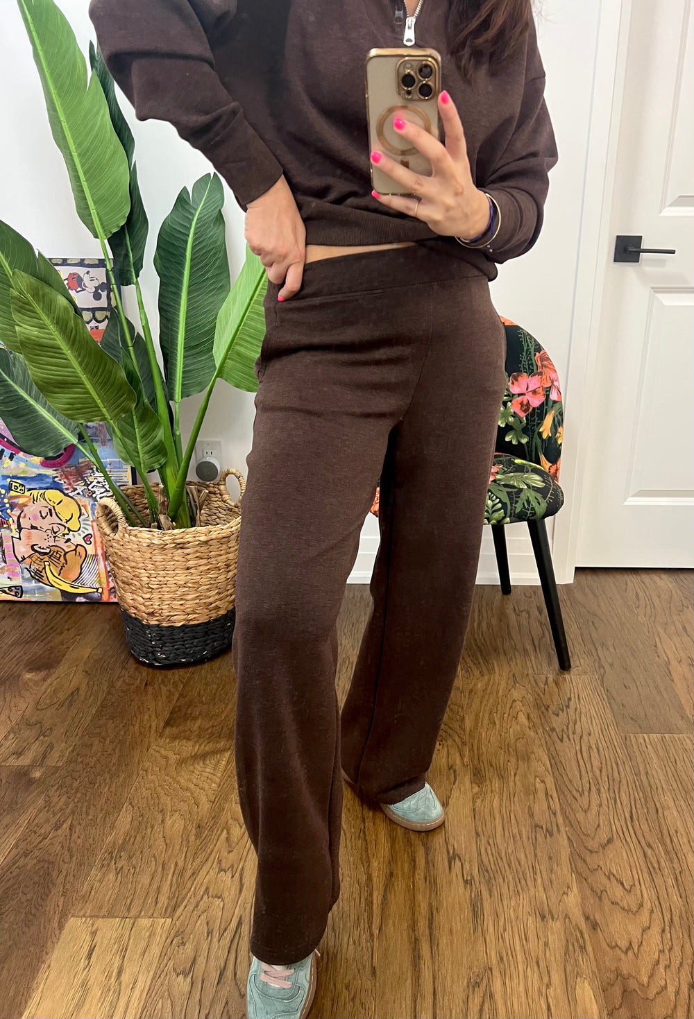 UMBER BRWN KNIT PULL UP W/POCKTS