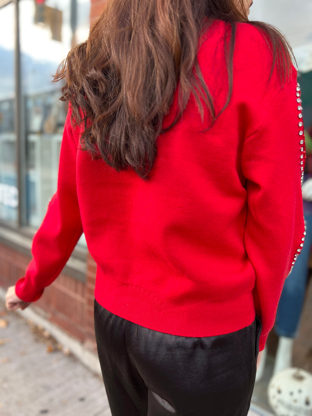 LIMA RED SEQUIN SLV SWEATER
