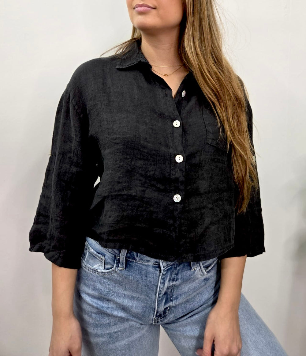 BIAN BLACK LINEN WIDE BUTTONDOWN