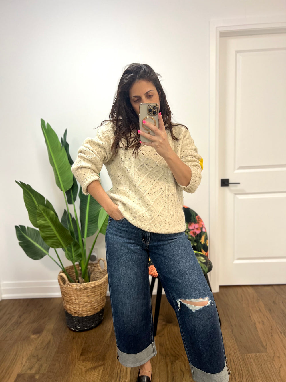 BATHAV SPECKLED CREAM L/S TUNIC DRESS