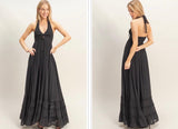 SMOCK HALTER BLACK MAXI
