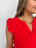 TOMATO RED FLUTTER TEE BLOUSE