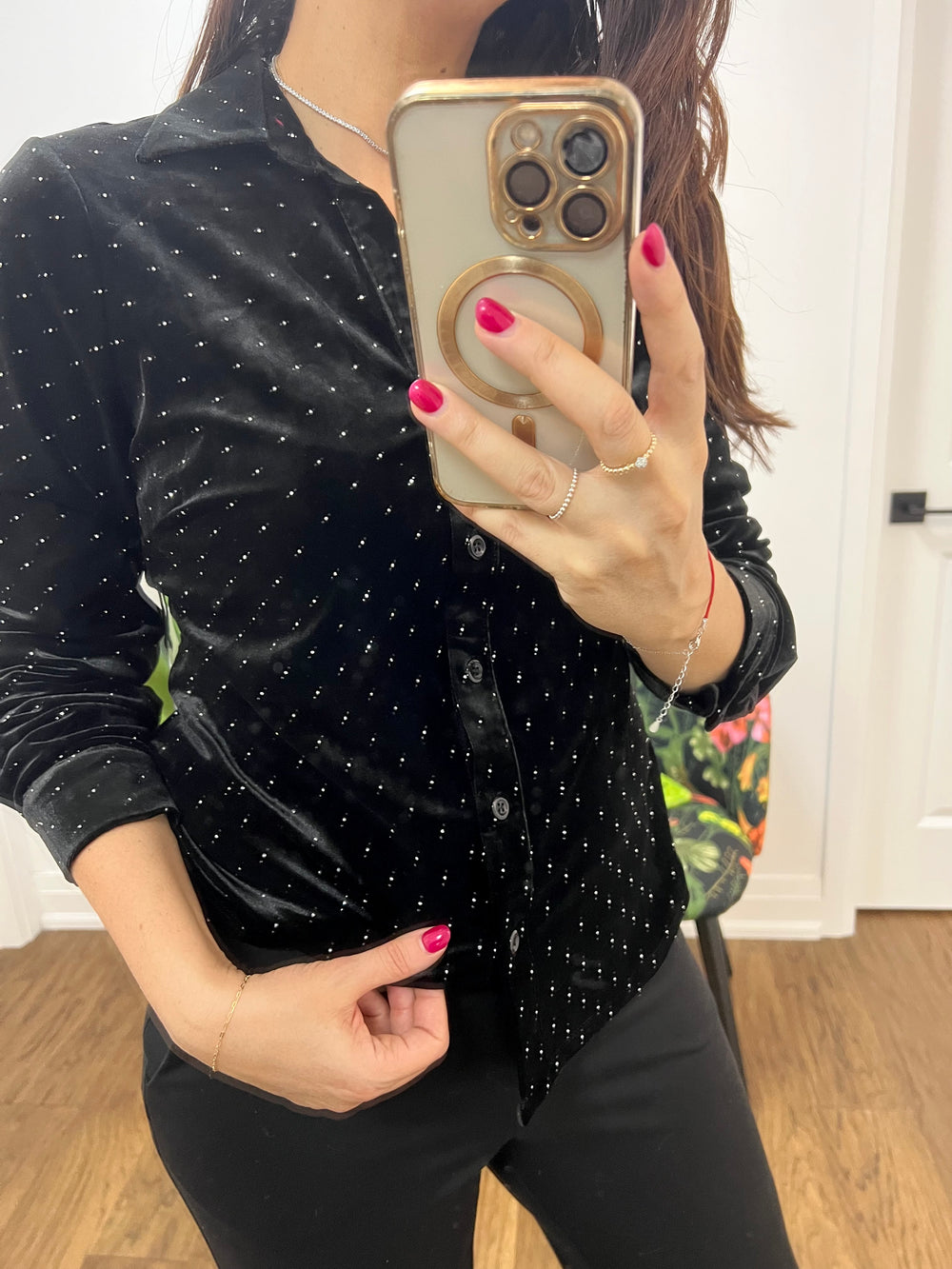 BUTTONDOWN BLACK VELVEET MINI RHINESTONE