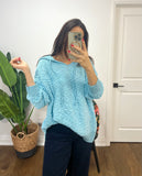 SKY BLUE CHENILLE POPCORN HOODIE