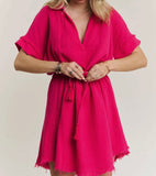 FUCHSIA SOFT GAUZE CINCHED DRESS