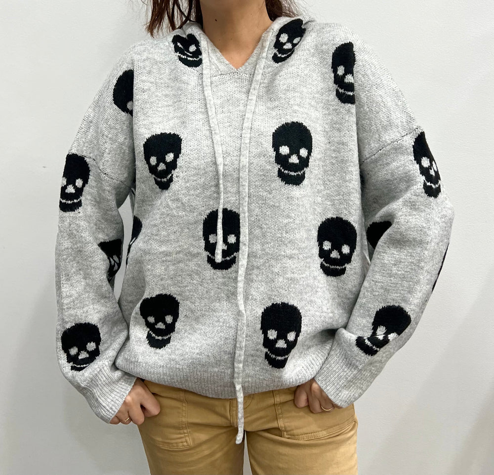 HAPPY SKULLS GREY KNIT HOODIE