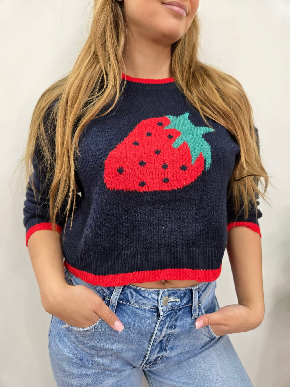 NAVY STRAWBERRY SWEATER