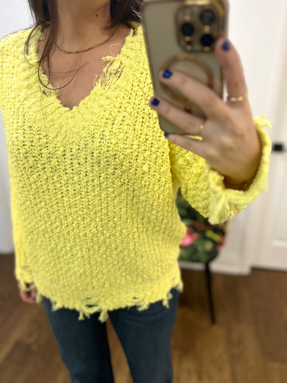 YELLOW POPCORN DISTRESS OVERSIZE SW