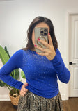 RAINFALL RHINESTONE COBALT SWEATER