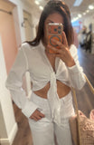 LINA GAUZE WHITE SHORT TIE UP SHIRT