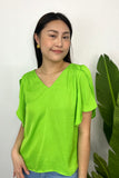 LIME SATEEN FLUTTER SLV TOP