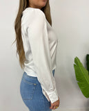 LOHAN L/S WHITE VNECK SATEEN BUTTONDOWN