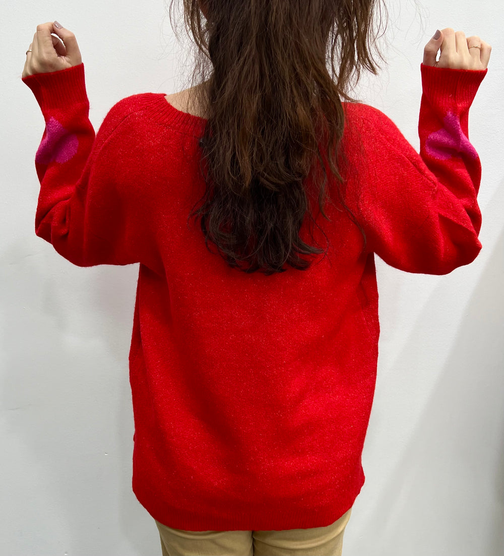 DIRA RED BIG PINK HEART SWEATER