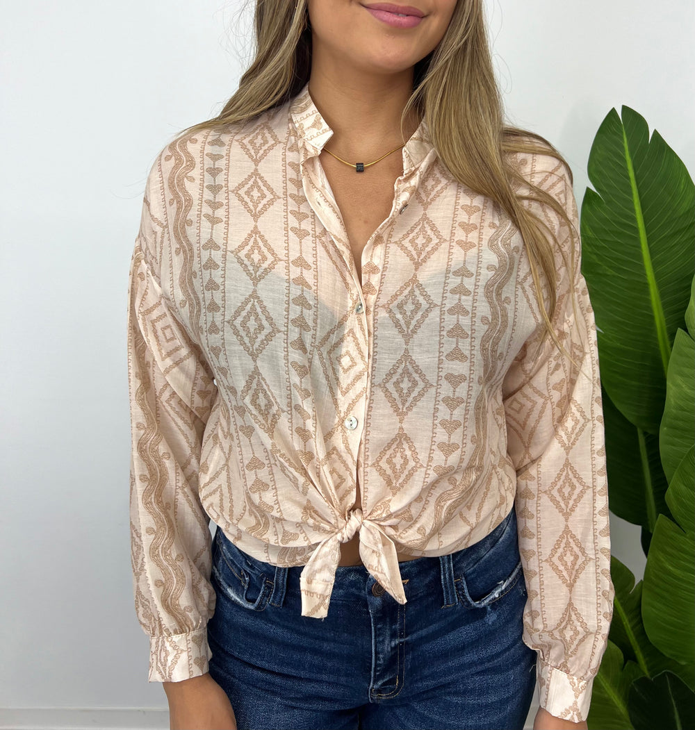 SINA MOCHA AZTEC BLOUSE