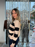 WILLOWS BLACK STRIPE SEQUIN TAN SWEATER