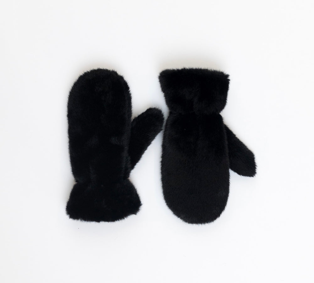 LUXE BLACK FAUX FUR MITTS