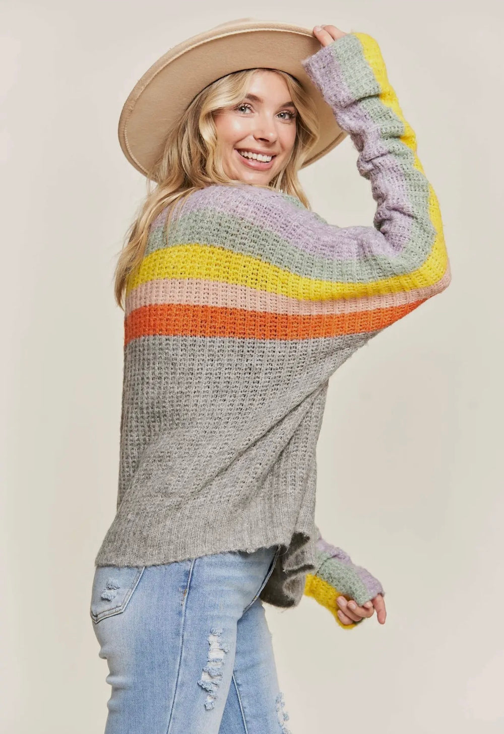 H GREY COLOUR STRIPE LIGHT SWEATER