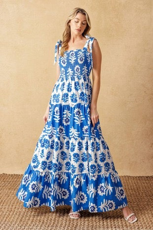 THESALONIKI TIE SHOULDER SMOCK MAXI