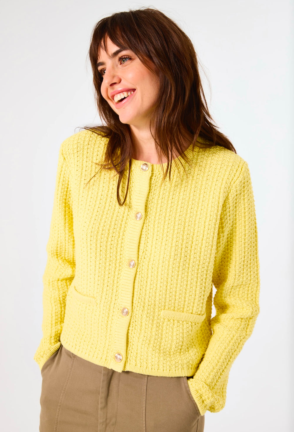 FRESH YELLOW KNIT GOLD BUTTON CARDI