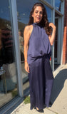 CREPE NAVY HIGH NECK TIE S/LESS