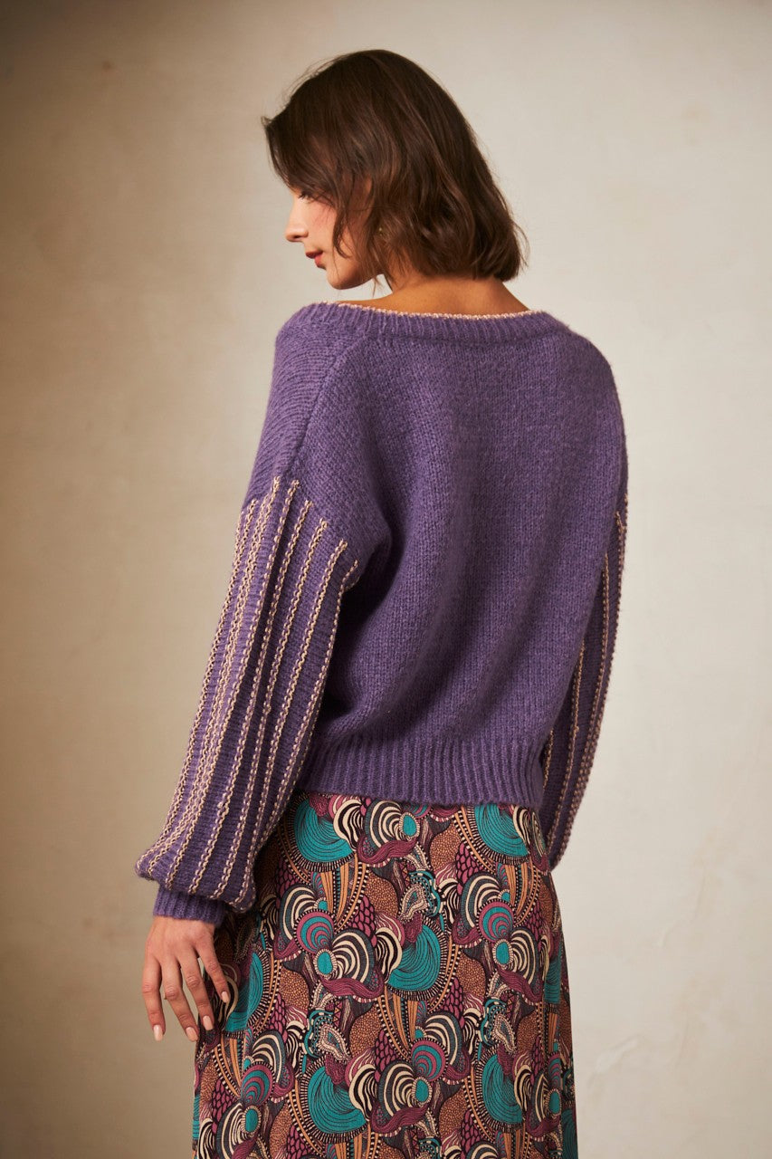 MELI PURPLE GOLD TRIM SWEATER