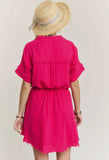 FUCHSIA SOFT GAUZE CINCHED DRESS