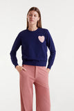 PINK PATCH HEART NAVY LIGHT SWEATER
