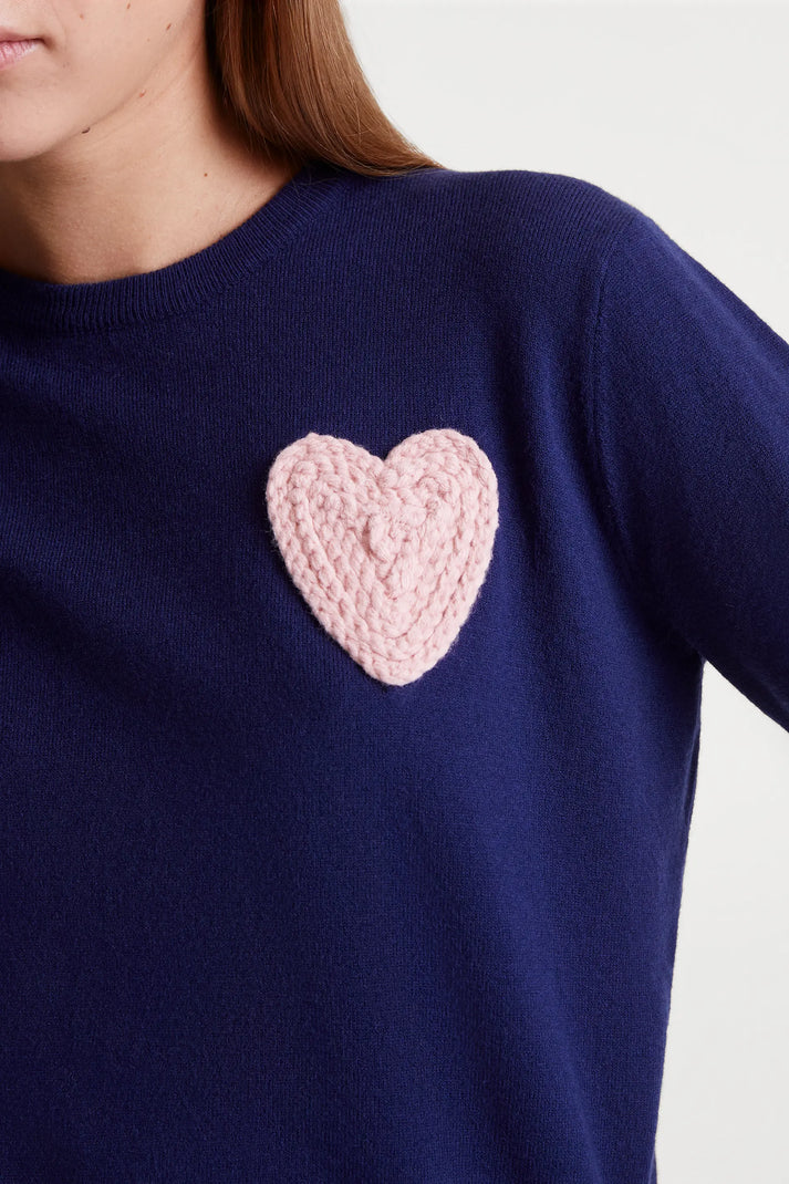 PINK PATCH HEART NAVY LIGHT SWEATER