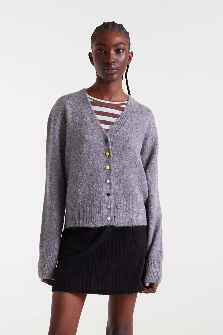 GREY COLOURFUL BUTTONS CARDI