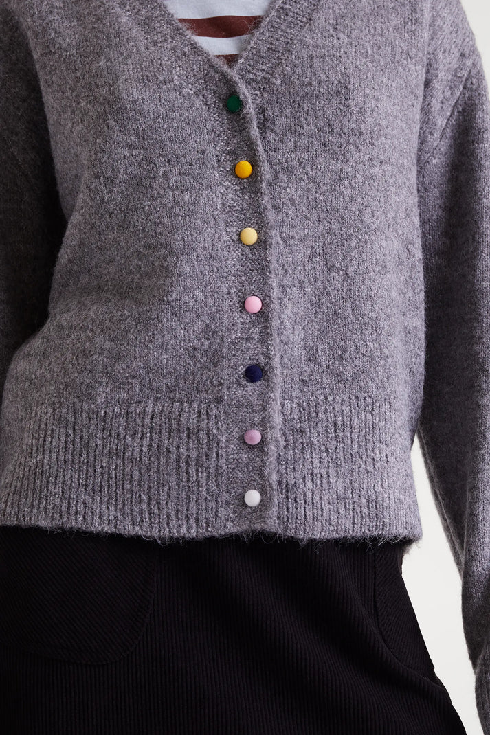 GREY COLOURFUL BUTTONS CARDI