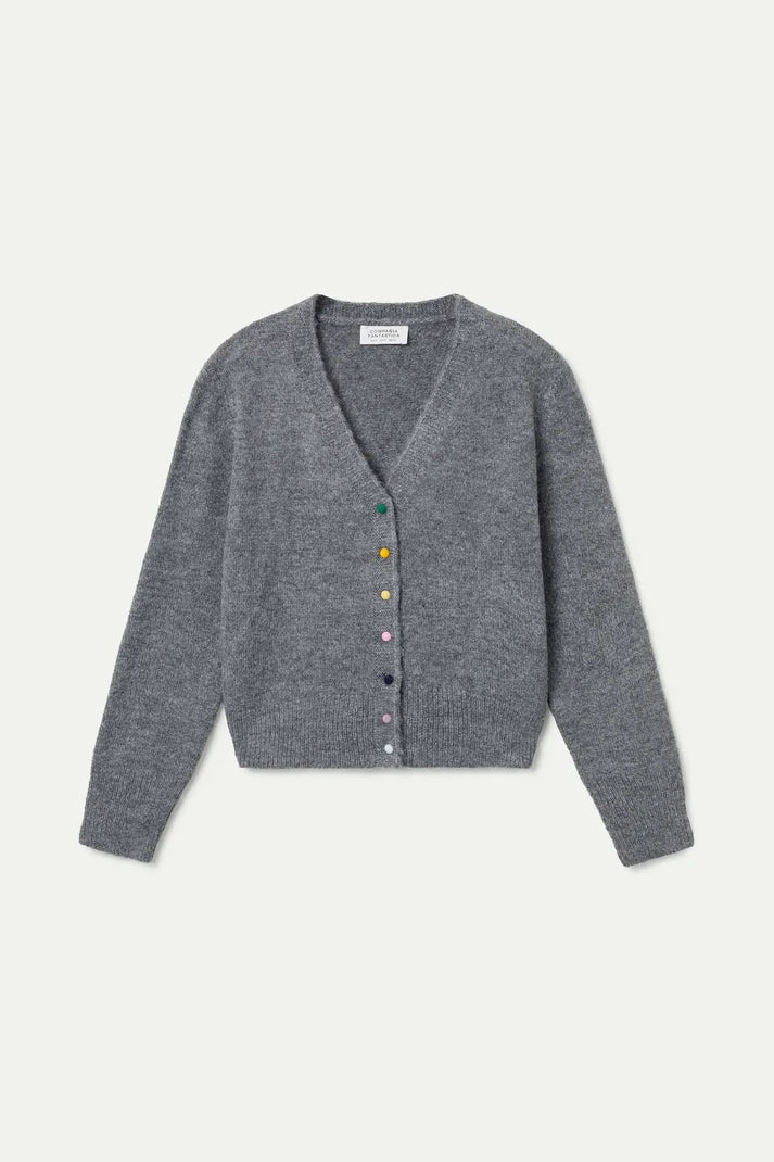 GREY COLOURFUL BUTTONS CARDI