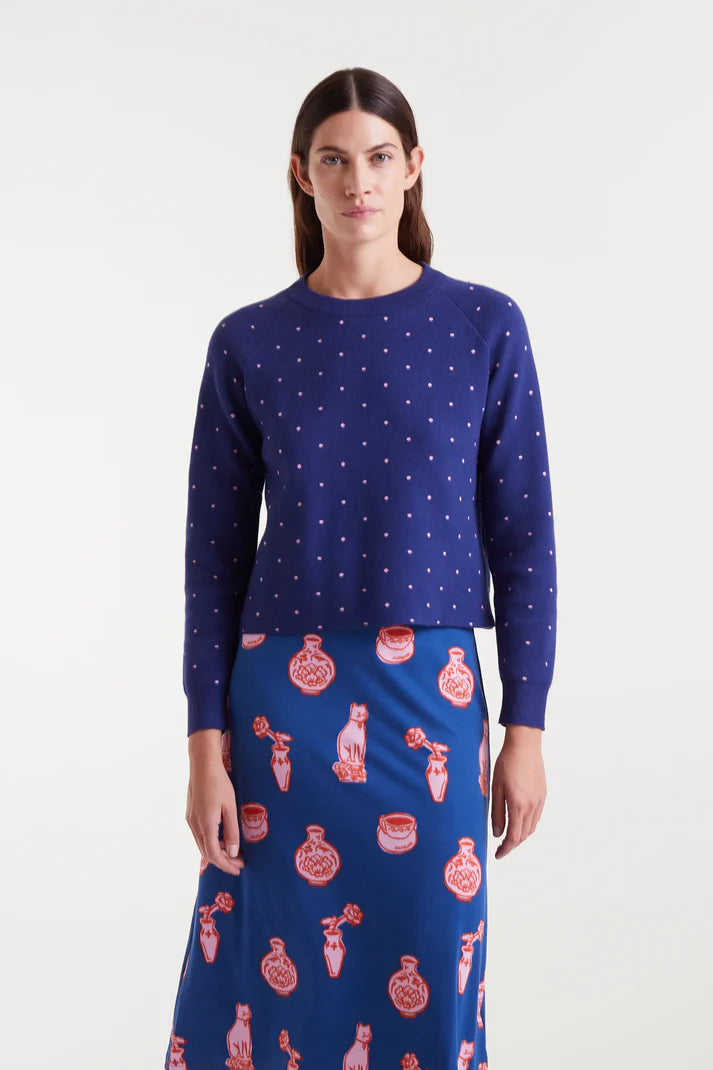 MINI DOTS NAVY PINK SWEATER MATCHER