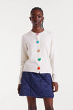 COLOURED HEART BUTTONS WHITE CARDI