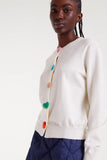 COLOURED HEART BUTTONS WHITE CARDI