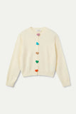 COLOURED HEART BUTTONS WHITE CARDI