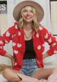 LEONA FUZZY HEART RED IVORY CARDI