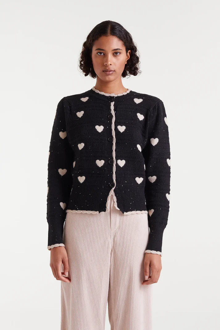BEDAZ WHITE HEARTS BLK WHITE CARDIGAN