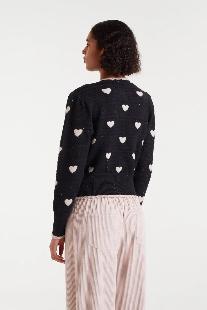 BEDAZ WHITE HEARTS BLK WHITE CARDIGAN