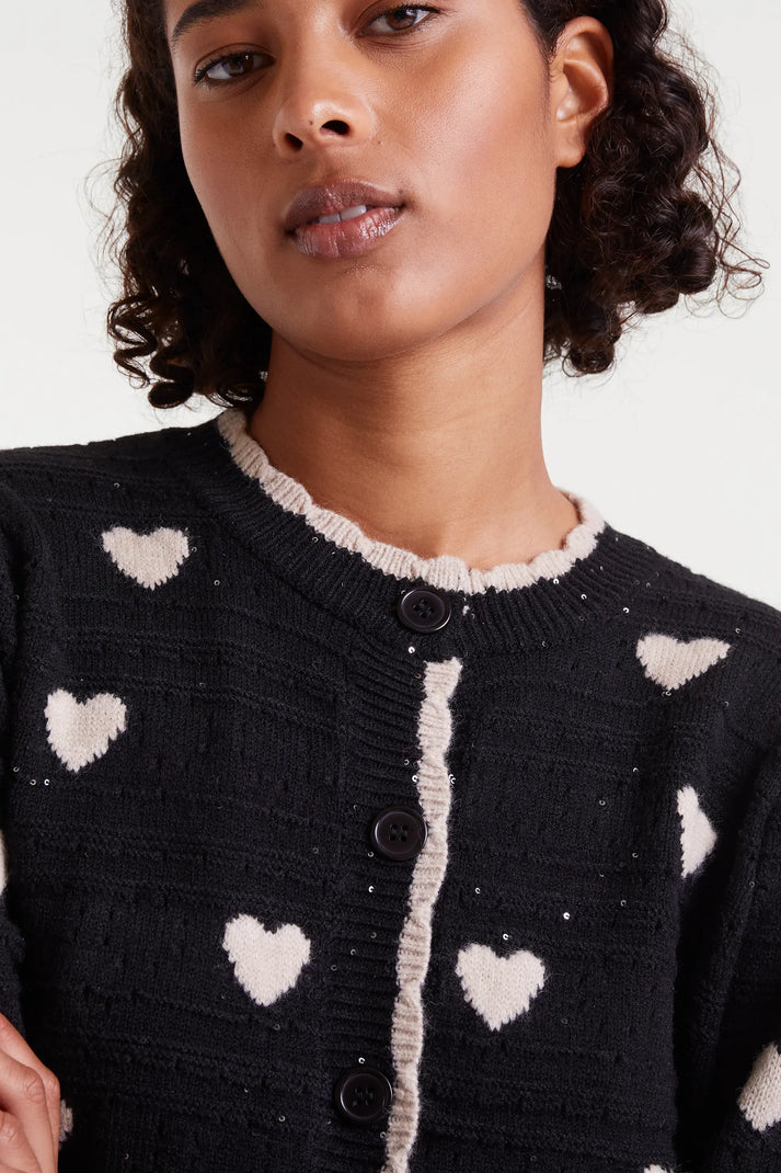 BEDAZ WHITE HEARTS BLK WHITE CARDIGAN