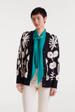 TOFU BLK WHITE FLORAL CARDIGAN