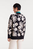 TOFU BLK WHITE FLORAL CARDIGAN