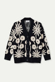 TOFU BLK WHITE FLORAL CARDIGAN