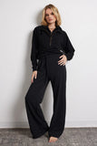 COMFORT HEATHER BLACK LOUNGE WIDE LEG PANT