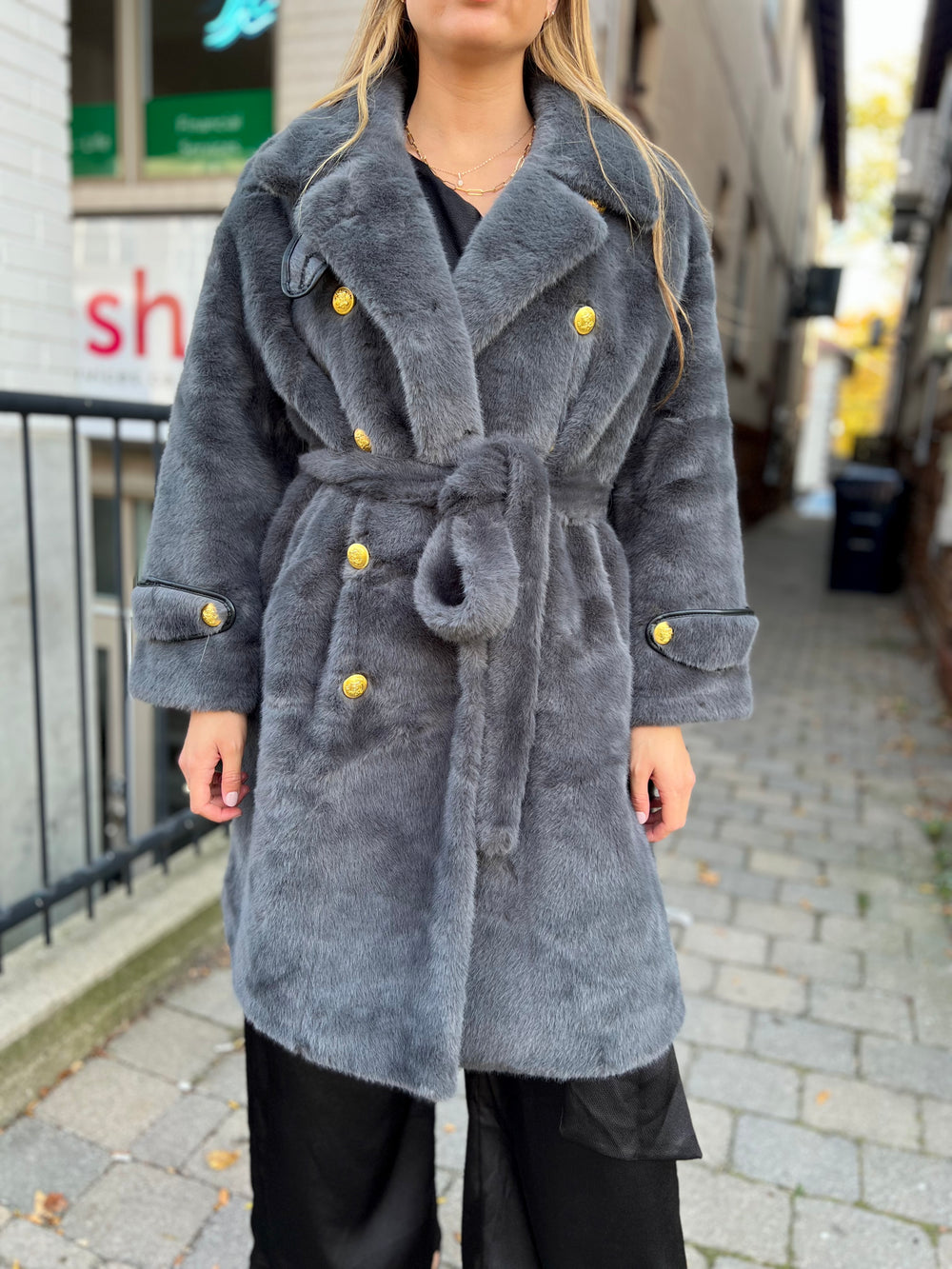 Grey faux fur long coat on sale