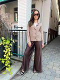 CARMELLA BROWN SATIN PALLAZZO PANT