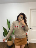 RED SNOW FLAKE TAUPE CREW NECK ZIP