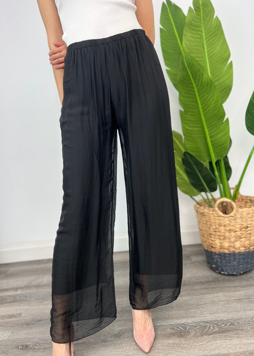 DILETTA BLACK SILK PULL UP PANT