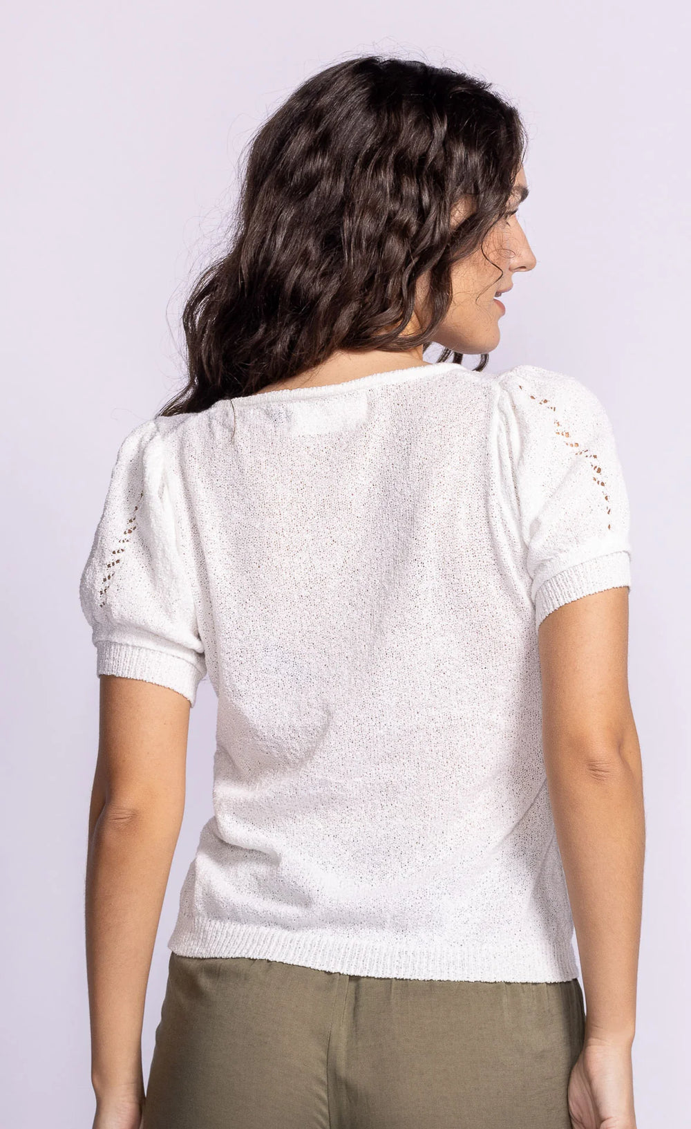 MADDI MESH SQ NECK WHITE TOP