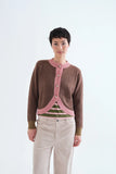 TRIM PINK ON BROWN CROP CARDIGAN